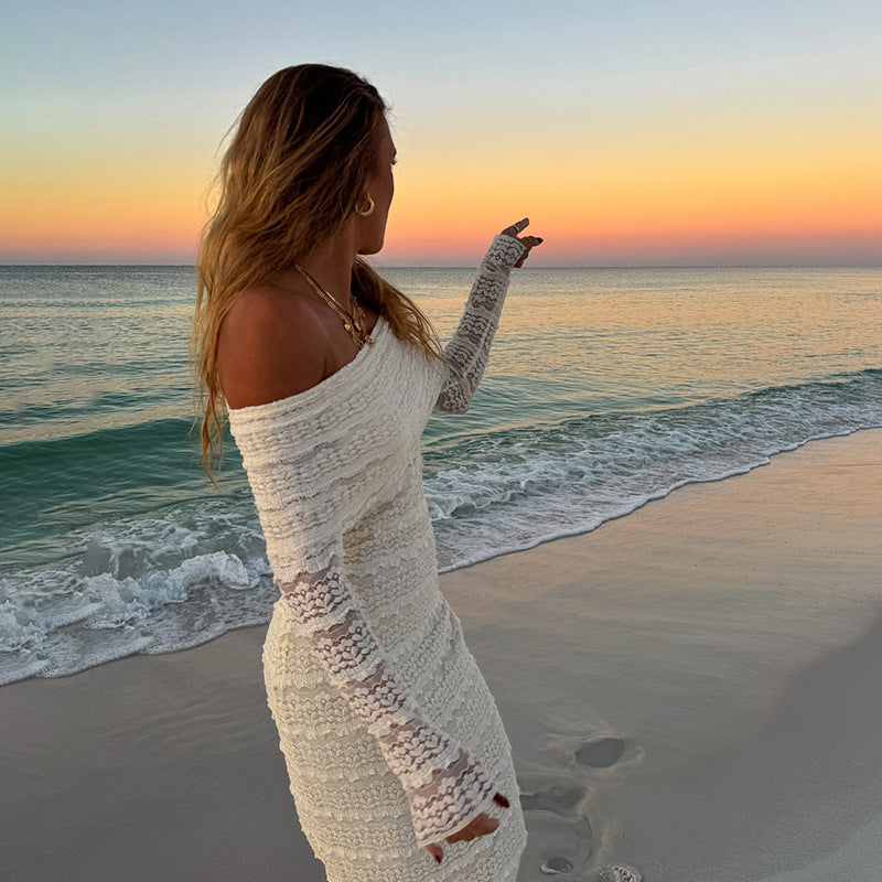 Alessia – Schulterfreies Spitzenkleid für Damen | Elegantes Maxikleid für Strand & Sommerabende