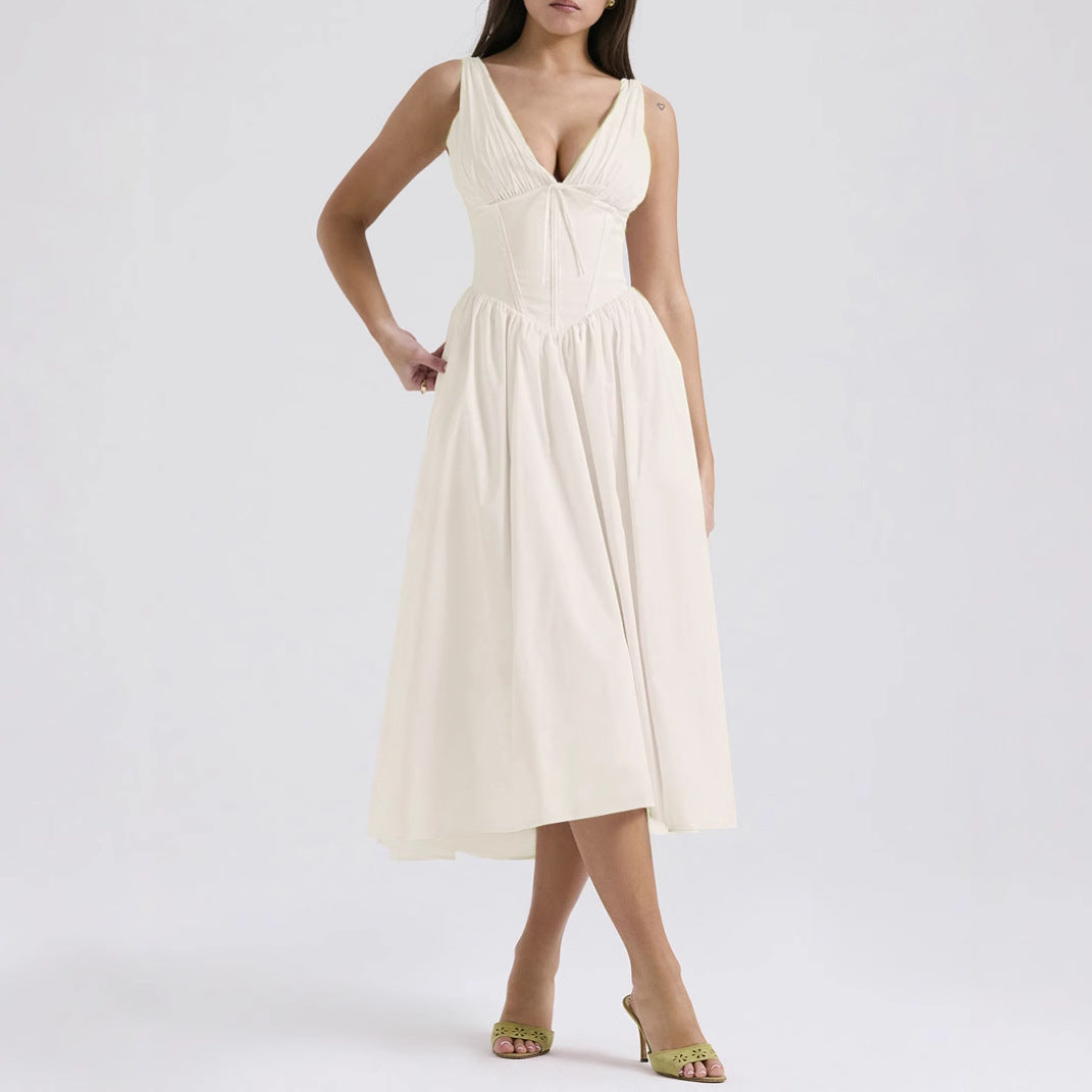 Ärmelloses Midi-Kleid V-Ausschnitt A-Line Blumendruck - Stoyan