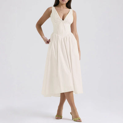 Ärmelloses Midi-Kleid V-Ausschnitt A-Line Blumendruck - Stoyan