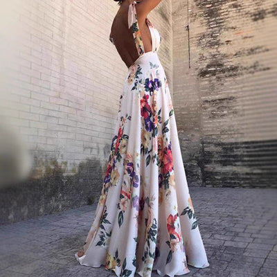 Flora – Damen Maxikleid mit Blumenmuster & Bindeträgern | Romantischer Sommer-Look für Gartenpartys & Urlaub