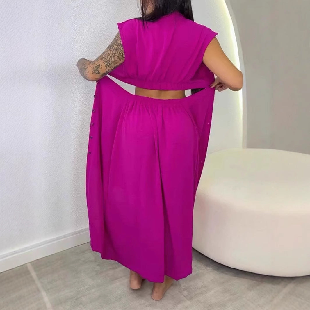 Mereta - Slim Fit Ärmellos Damen Midi Kleid mit Knopfdruck für Sommer