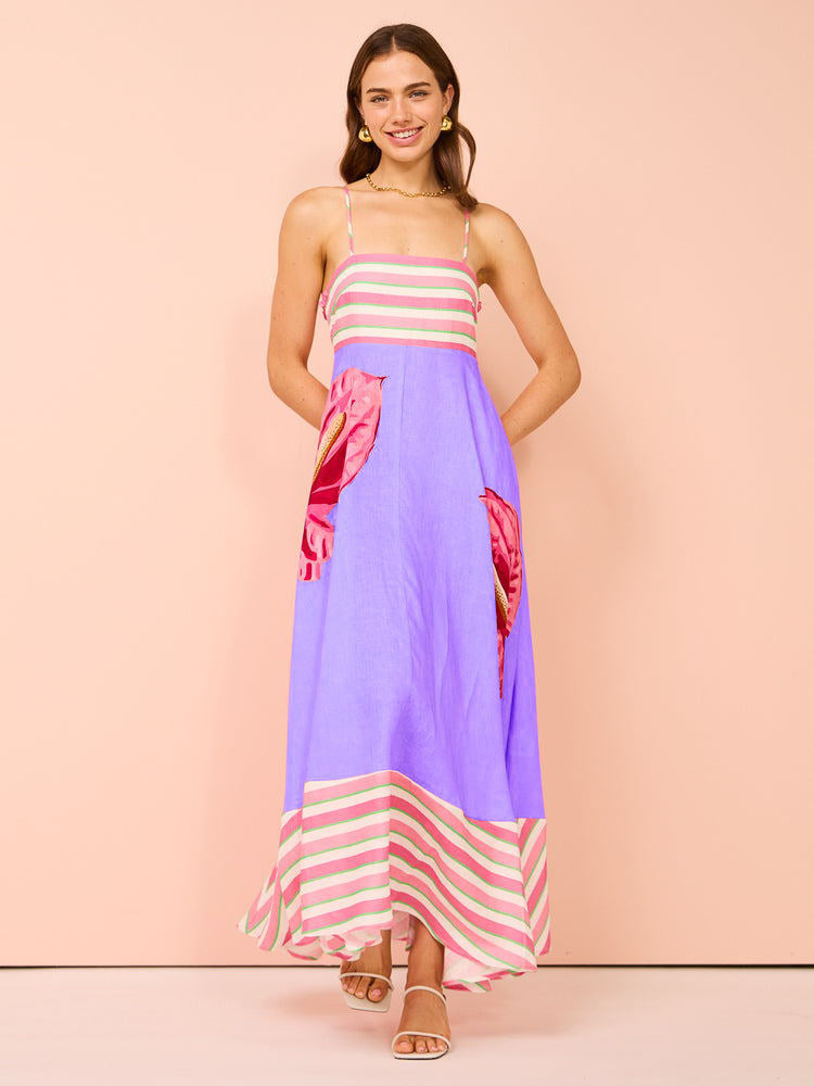 Damen Smocked Midi Kleid  Mit Paisley Print - Genoveva