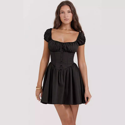 Damen Mini Kleid  mit Puffärmeln und quadratischem Ausschnitt - Ranka