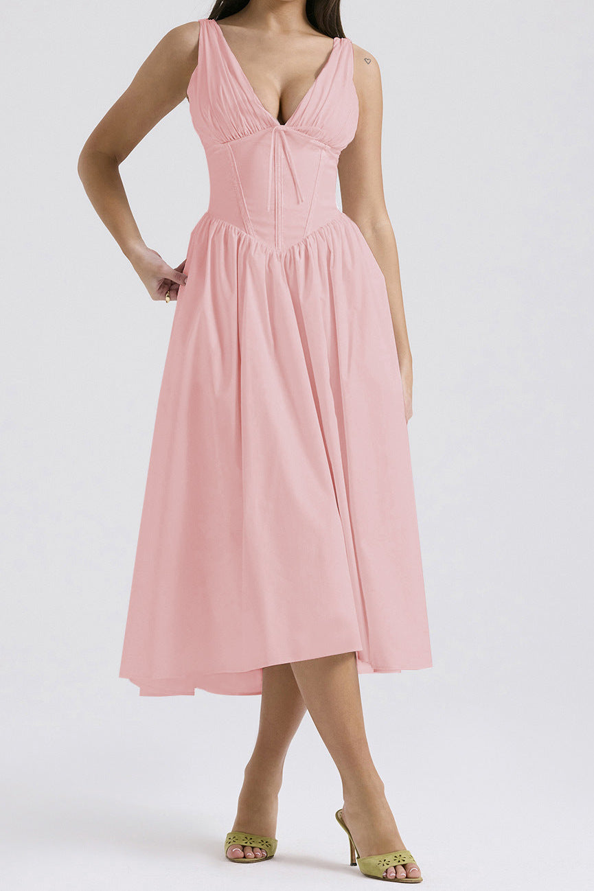 Ärmelloses Midi-Kleid V-Ausschnitt A-Line Blumendruck - Stoyan