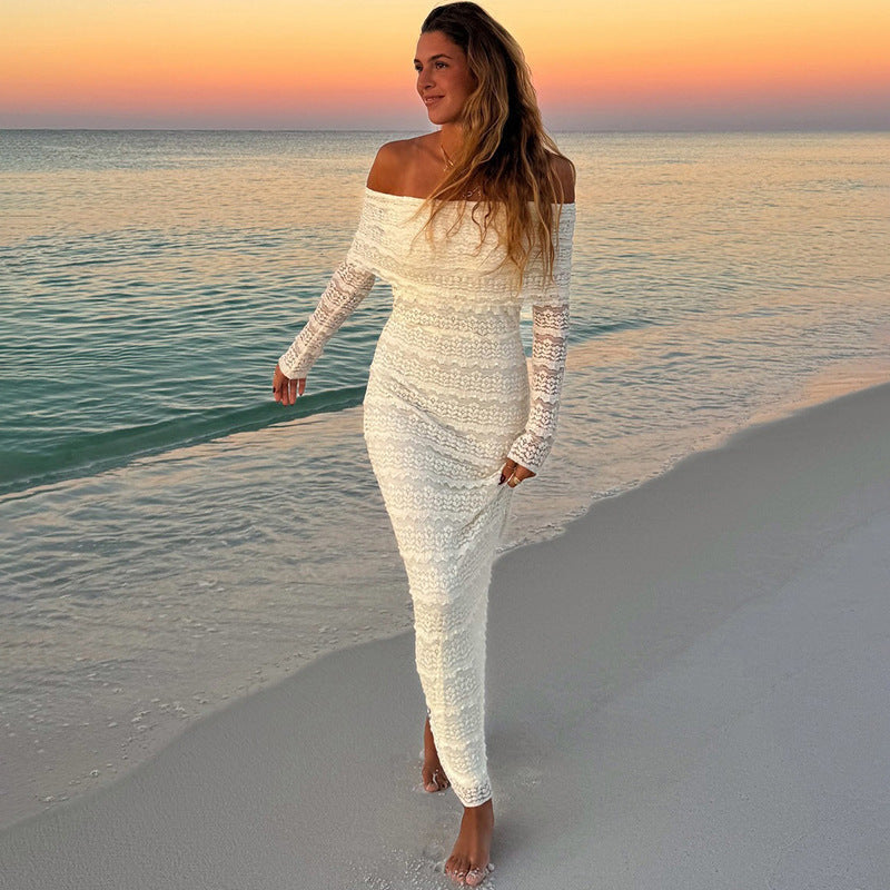 Alessia – Schulterfreies Spitzenkleid für Damen | Elegantes Maxikleid für Strand & Sommerabende