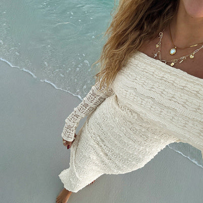 Alessia – Schulterfreies Spitzenkleid für Damen | Elegantes Maxikleid für Strand & Sommerabende