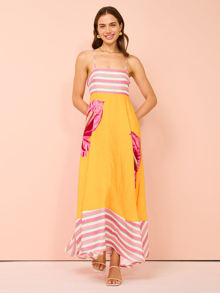 Damen Smocked Midi Kleid  Mit Paisley Print - Genoveva