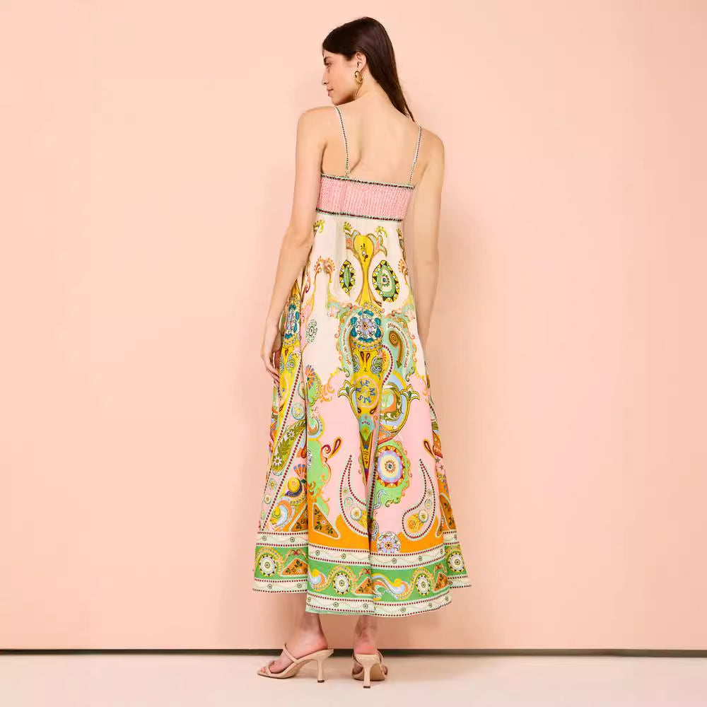 Damen Smocked Midi Kleid  Mit Paisley Print - Genoveva