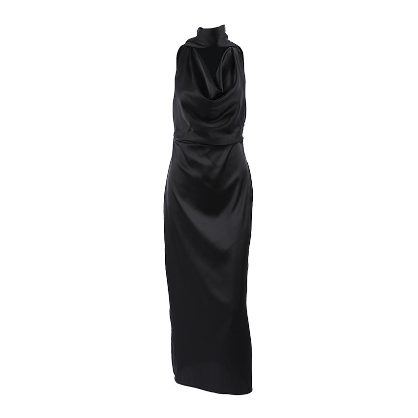 Damen Bodycon Midi Kleid Mit Halfterhals & Drapiertem Cowl-Ausschnitt - Kristíana