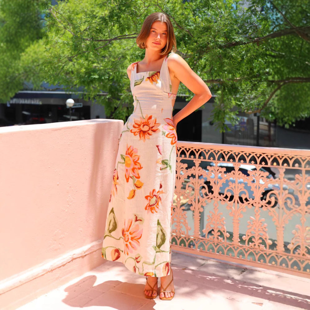 Yanka - Maxikleid Sommer Damen mit Rückenloses Blumendruck