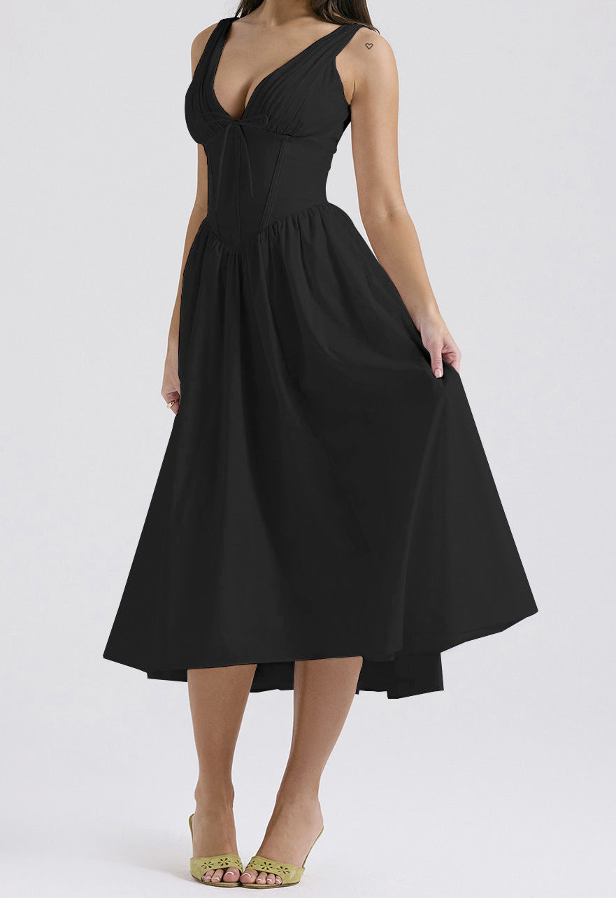 Ärmelloses Midi-Kleid V-Ausschnitt A-Line Blumendruck - Stoyan