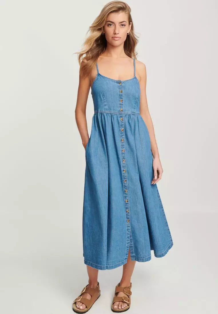 Damen Midi Kleid aus Jeansstoff - Imela