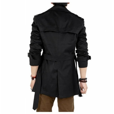 Herren Trenchcoat Lang mit Gürtel - Eleganter Businessmantel