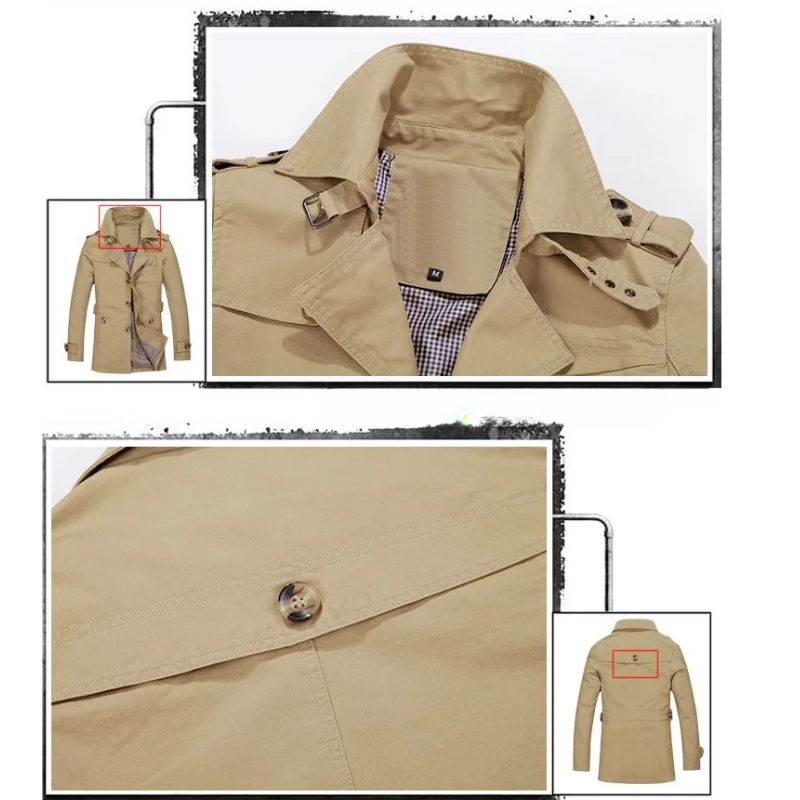 Herren Wintermantel - Eleganter Trenchcoat mit Gürtelschlaufen und Knopfleiste