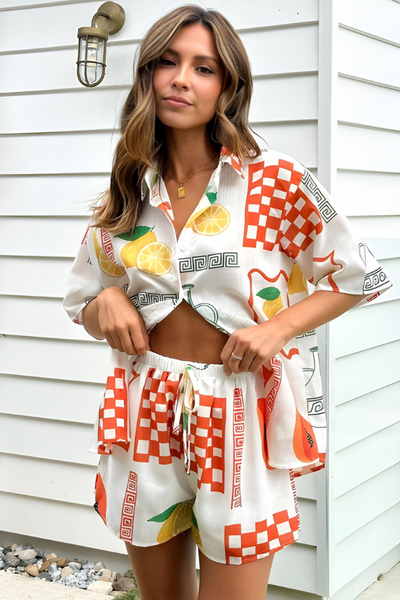 Übergrößes Hemd & Shorts Set für Damen im Zitronendruck - Nymeria