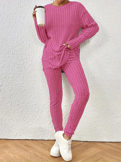 Sportliches Damen Zweiteiler-Set mit Rundhals-Pullover und Slim-Fit Hose | Atmungsaktiv und Dehnbar