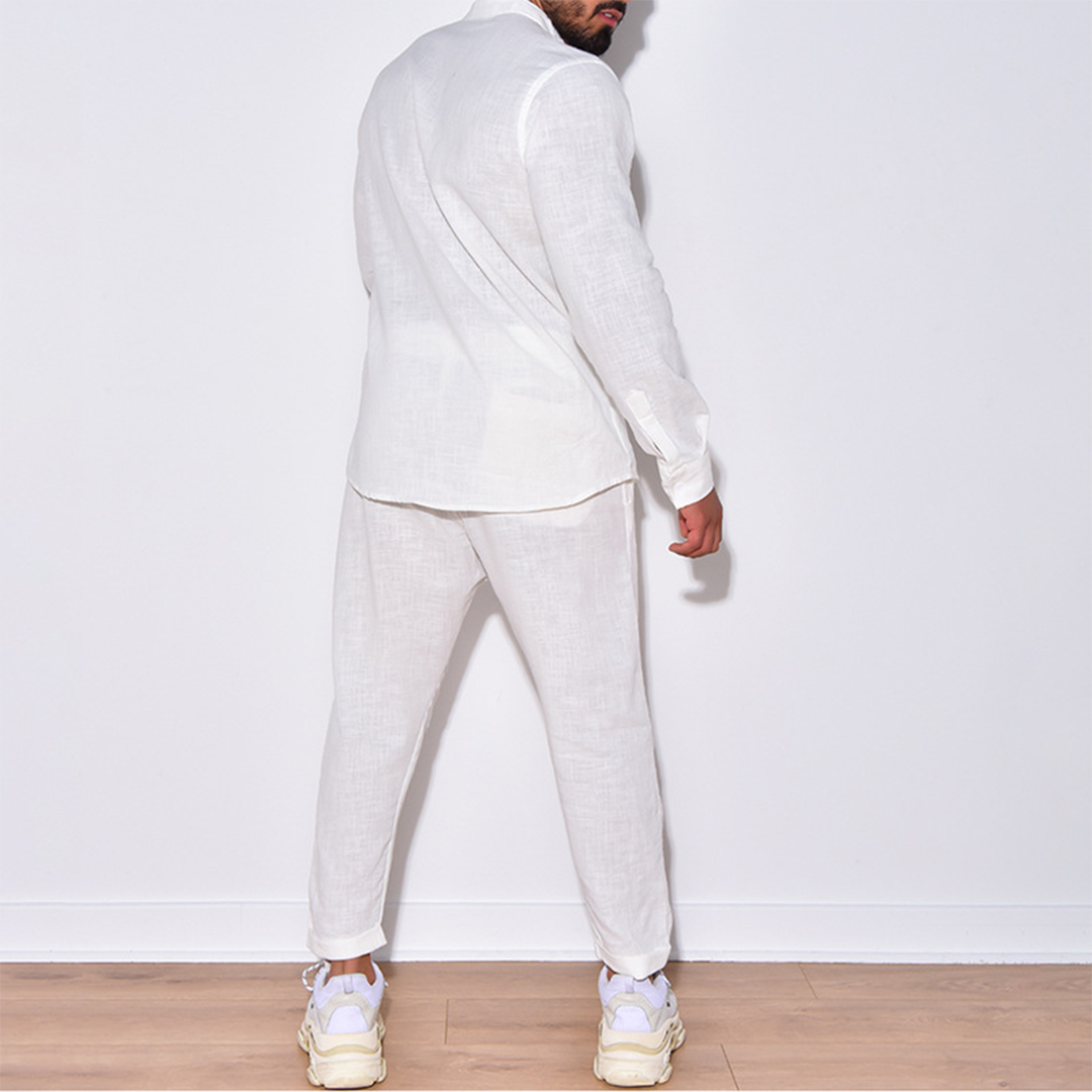 Elegantes Herren-Leinenset aus Bluse und Hose in Premium-Qualität