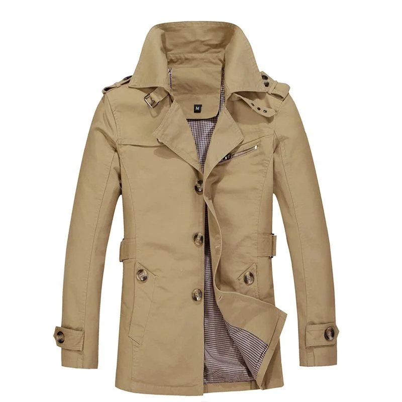 Herren Wintermantel - Eleganter Trenchcoat mit Gürtelschlaufen und Knopfleiste