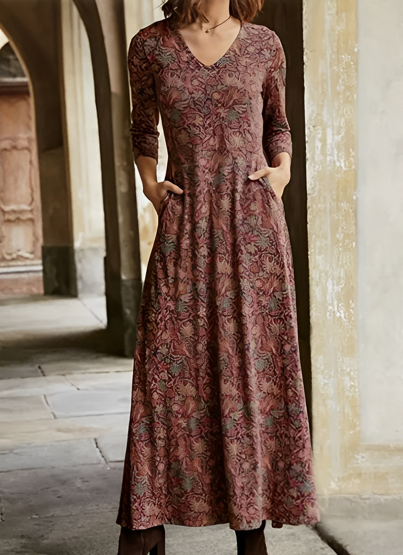 Elegantes Damen Maxikleid mit Blumenmuster - Sommerlich Fließend