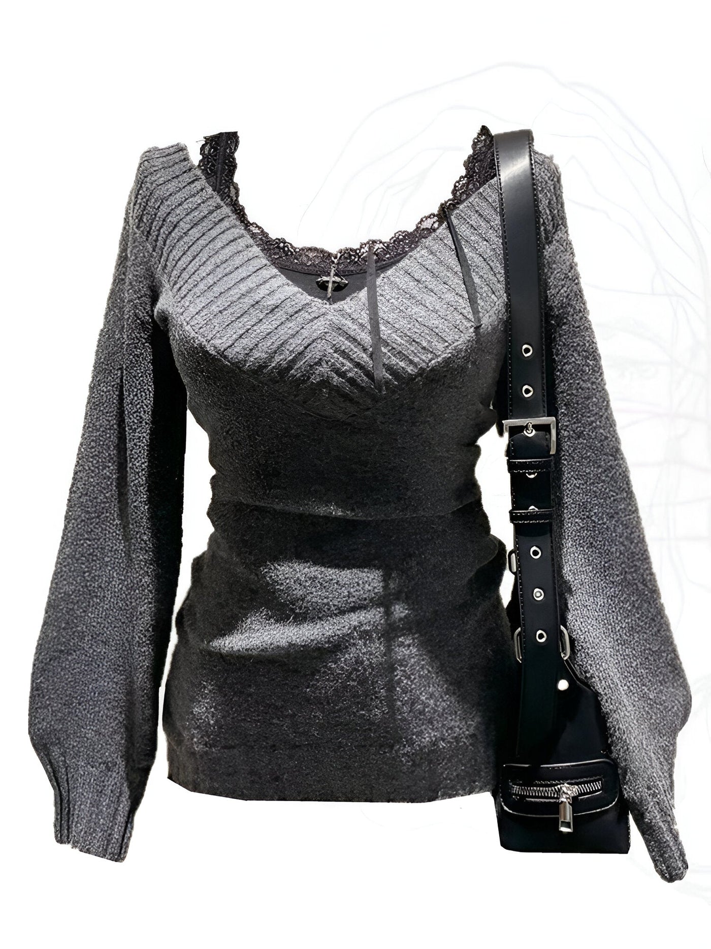 Klementine | Frau Gyaru Coquette V-Ausschnitt Französisch Vintage Pullover Langarm