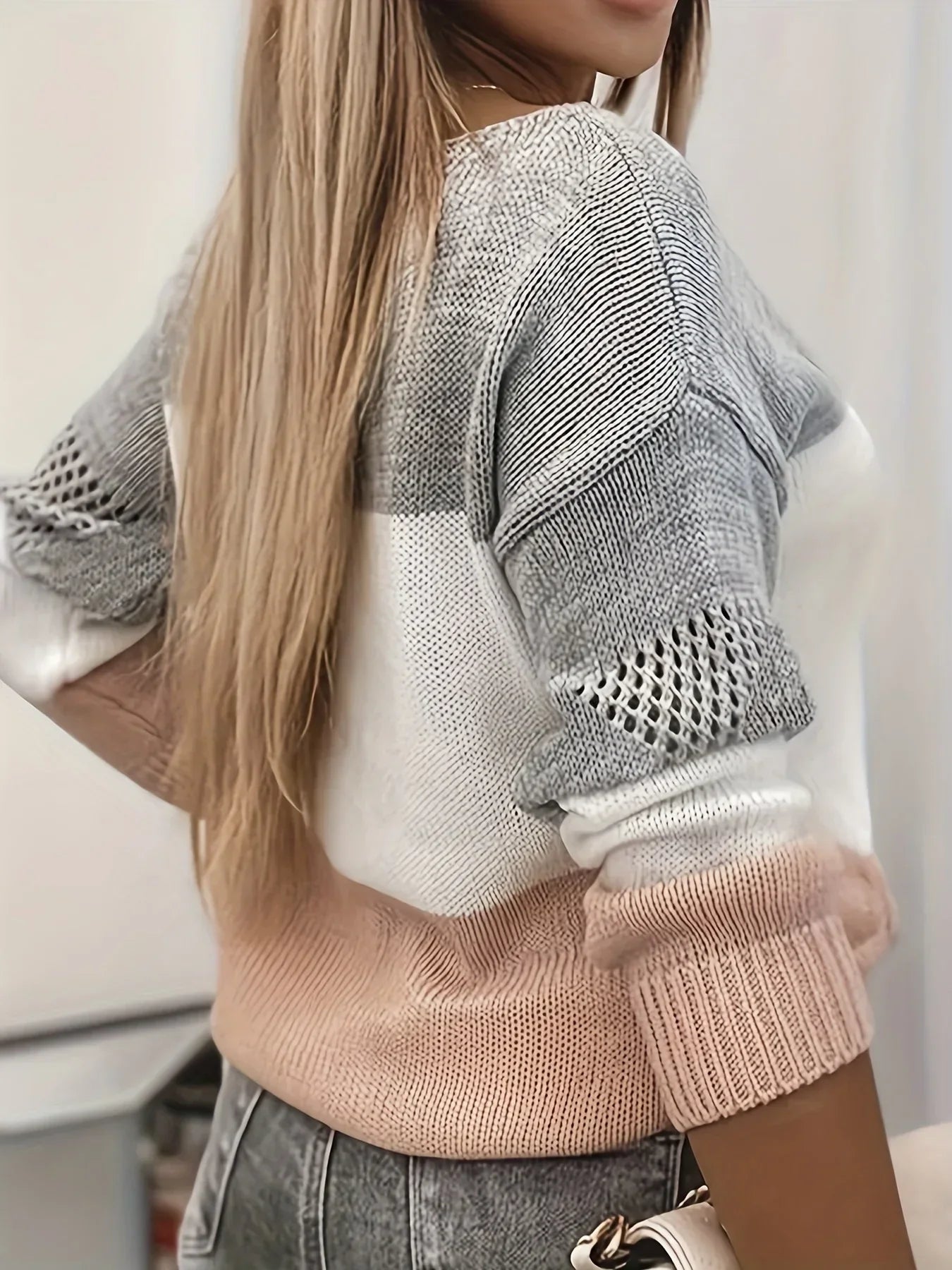 Strickpullover Grau Weiß Rosa - Elina