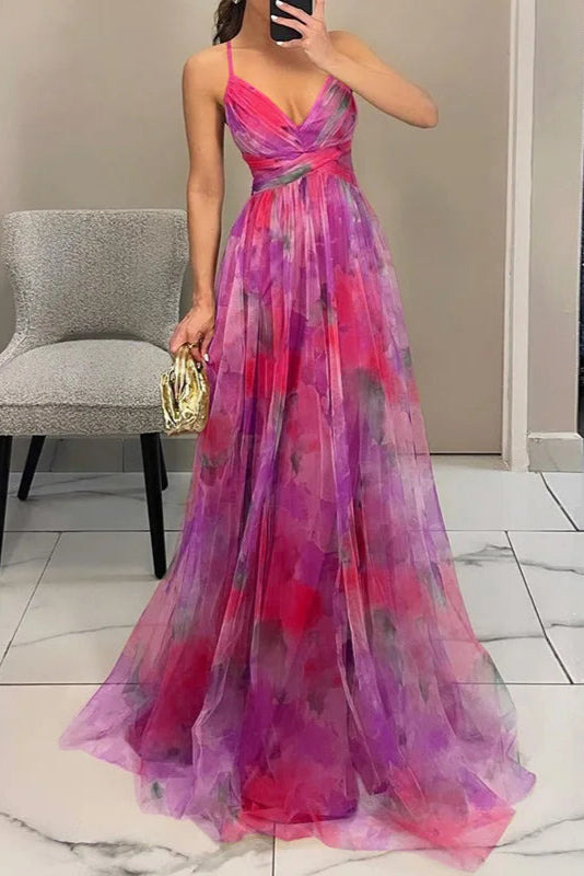 Ute | Elegantes Maxikleid mit Aquarell-Print