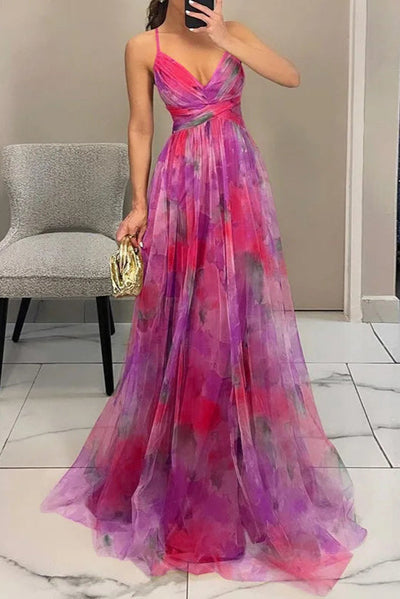 Ute | Elegantes Maxikleid mit Aquarell-Print