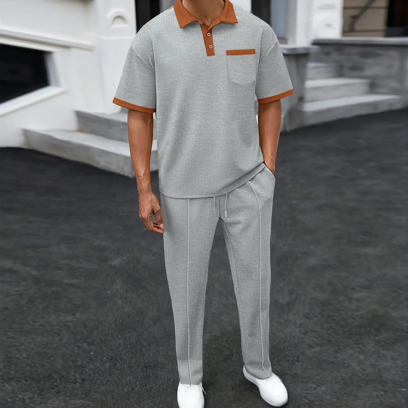 Orvil - Stylisches Poloshirt mit Kontrastkragen & Kordelzughose Perfekt für die Freizeit