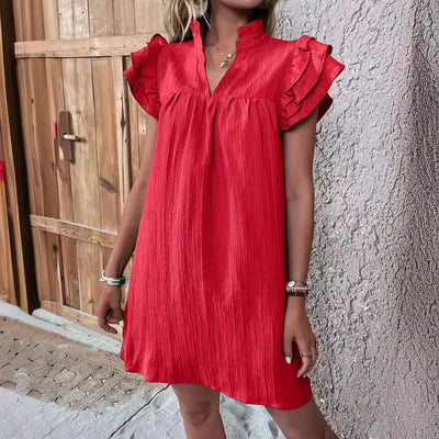 Celeste™ - Layered Ruffle Unifarbenes Damenkleid