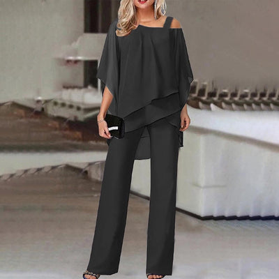 Schwarzes Cold-Shoulder-Zwei-Teiler-Set - Elegance