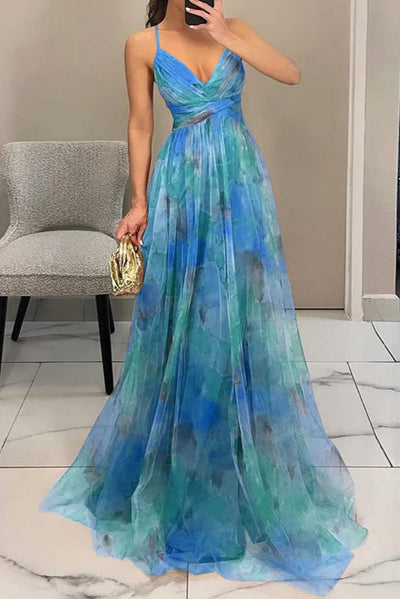 Ute | Elegantes Maxikleid mit Aquarell-Print