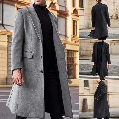 Herren Wintermantel - Eleganter Wollmantel mit langem Schnitt