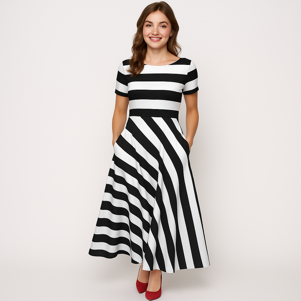 Samantha| Bequemes Gestreiftes Maxikleid Sommer für Damen