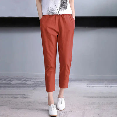 Braune Baumwoll-Leinen-Harem-Hosen - Ava