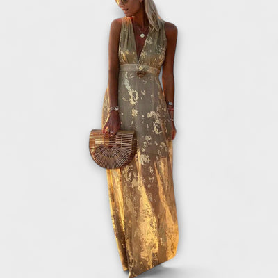 Festliches Kleid Damen mit V-Ausschnitt und Pailletten-Details für Warme Tage - Sittia