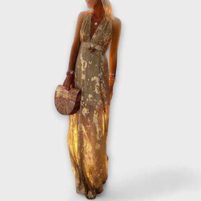 Festliches Kleid Damen mit V-Ausschnitt und Pailletten-Details für Warme Tage - Sittia