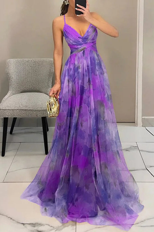 Ute | Elegantes Maxikleid mit Aquarell-Print