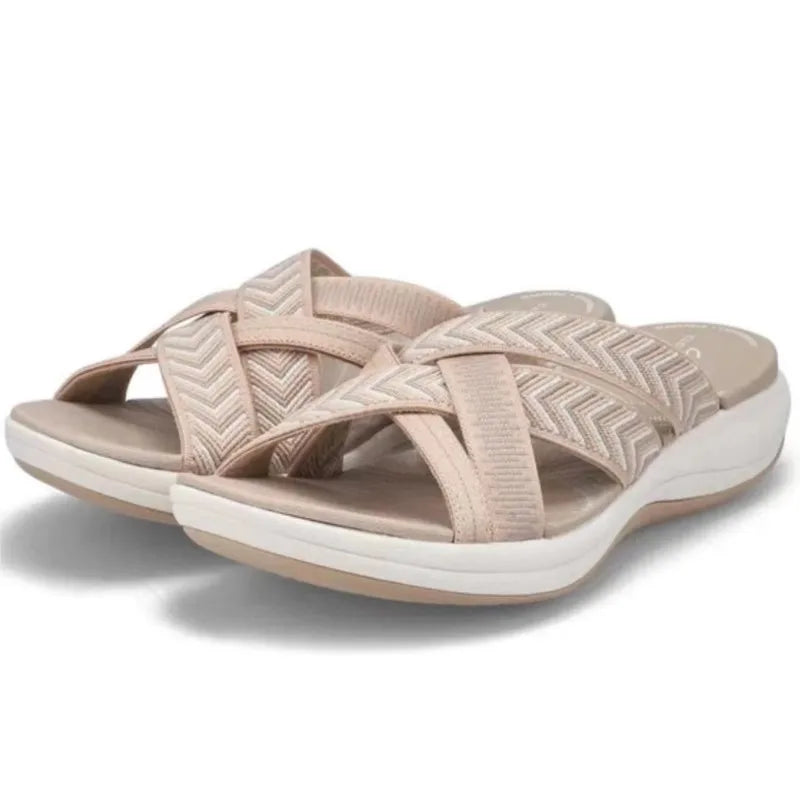 Beige Plateau-Sandalen mit Kreuzriemen - Nia