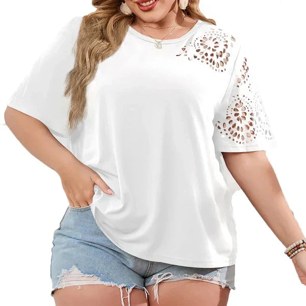 Nicola – kreatives t-shirt mit chiffon-ausschnitt für damen