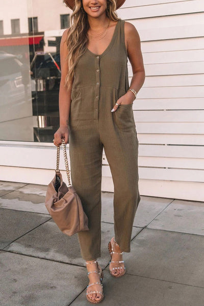 Ärmelloser Jumpsuit mit Knopfleiste und Hoher Taille