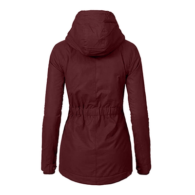 Wasserdichte Damen Winterjacke mit Teddy-Futter, Kapuze und Reißverschluss-Taschen