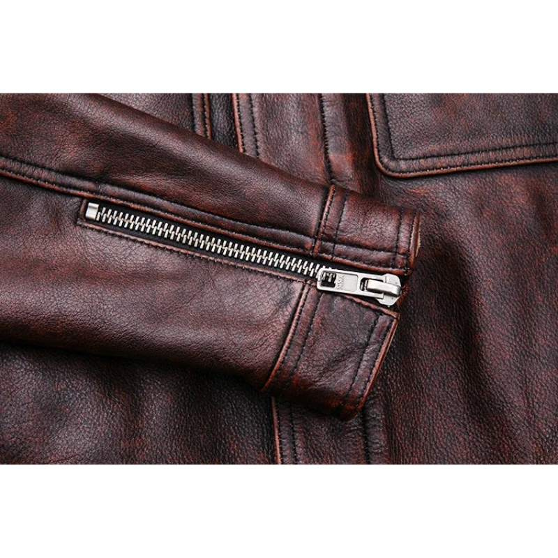 Elegante Herren-Echtlederjacke mit Reißverschluss und Knöpfen