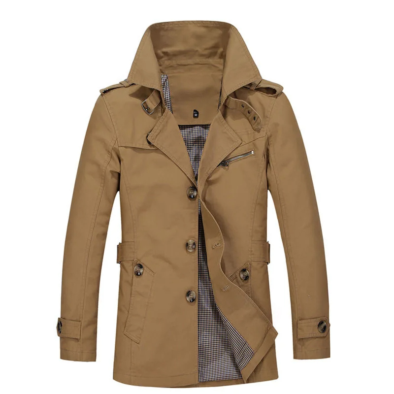 Herren Wintermantel - Eleganter Trenchcoat mit Gürtelschlaufen und Knopfleiste