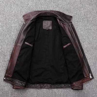 Elegante Herren-Echtlederjacke mit Reißverschluss und Knöpfen