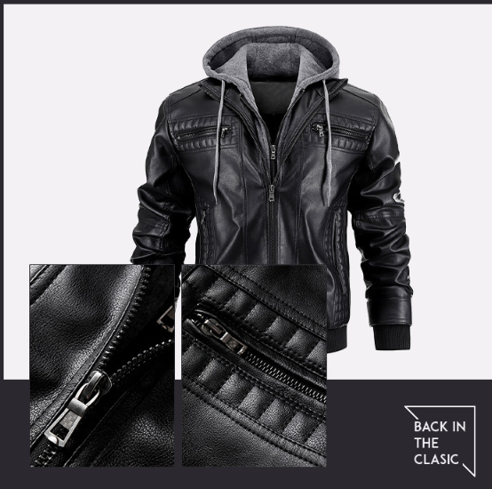 Klassische Bikerjacke Schwarz - Theo