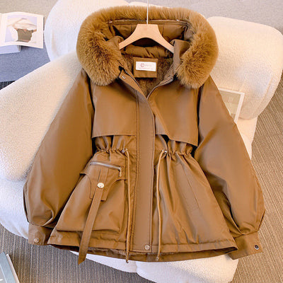 Damen Elegante Winterjacke mit Fell Weiß - Valentina