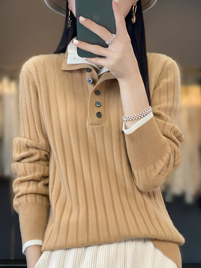 Gretchen | Lässige Turn-Down Kragen Pullover gestrickte Kleidung Tops