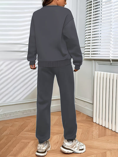 Bequemer Damen Jogginganzug für Herbst und Winter mit Rundhals-Pullover