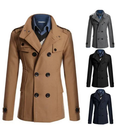 Herren Wintermantel - Eleganter Trenchcoat mit Schulterklappen und Taschen