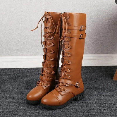 Damen Schnürstiefel Flach Vintage mit Schnallen im Steampunk-Stil